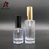 Cylinder round thick base clear 30ml 50ml glass cosmetic eye serum lotion bottle foundation bottle with gold pump for face cream