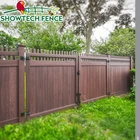 Wood grain chestnut color PVC picket privacy fence