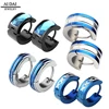 Jewelry Mens Stainless Steel Fashionable Multi-style Luxury Hinge Snap Huggie Hoop Earrings Blue plated