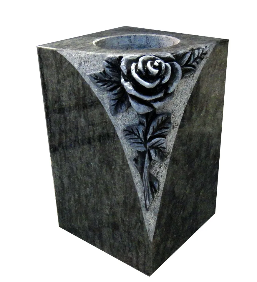 Delicate Flower Engraved Custom Design Granite Vases For Cemetery