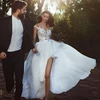 ZH0560X A Line Chiffon Beach Cheap African Milla Nova Country Wedding Dresses Split Front Wedding Bridal Gowns 2019 Casual Dress