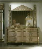 Luxury Natural Antique Finished Buffet and Mirror Set, Fine Wood Carved Inlay Dining Room Sideboard