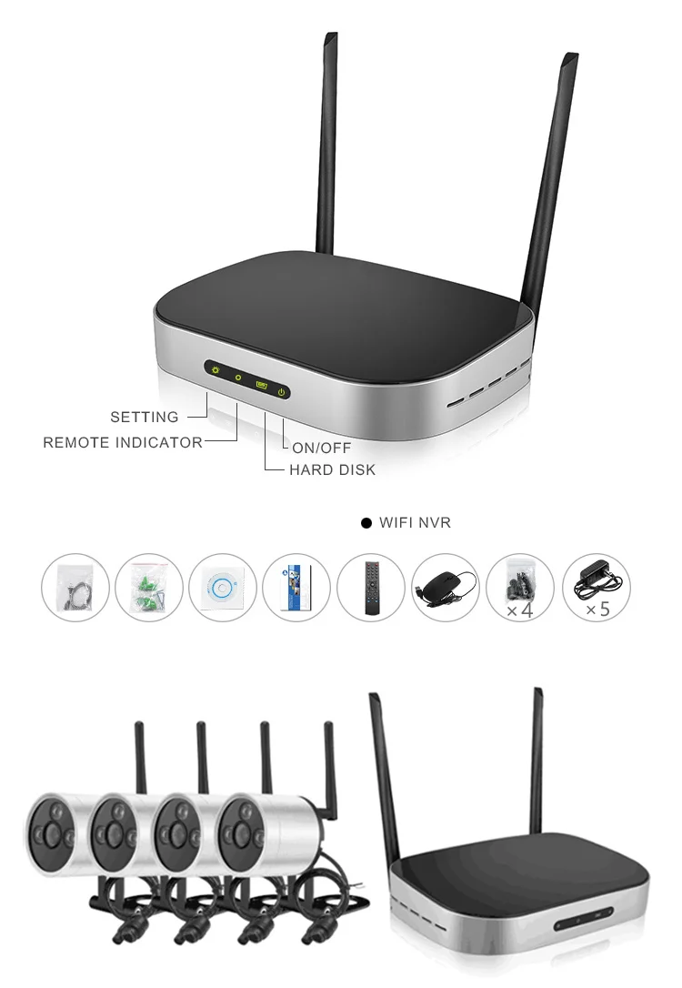 2018 Hot New Product Wifi NVR Kit 4CH 720p Home CCTV Outdoor Security Surveillance Camera System Wireless Wifi IP Camera Kit