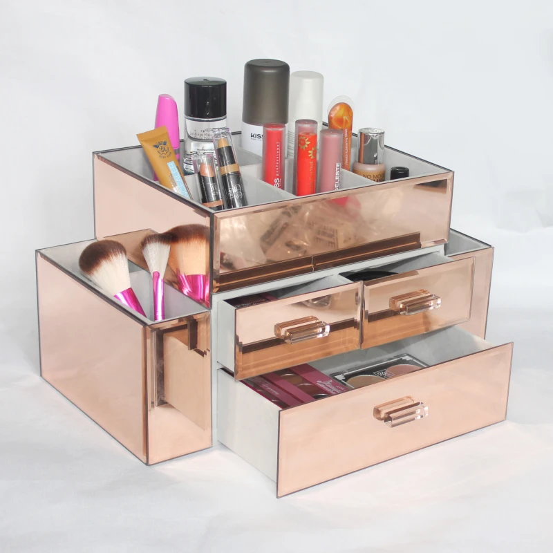 Beautiful 3 Drawers Makeup Organizer Rose Gold Container Makeup Case