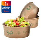 Disposable custom printed kraft paper salad bowl with cover lid