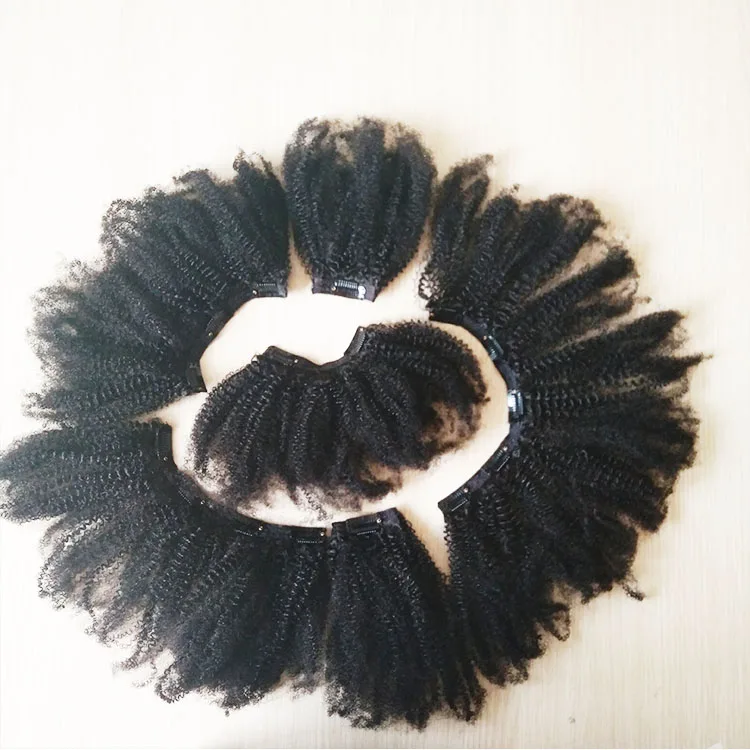 Hot sale double weft tight afro kinky curly clip in hair extensions for African American
