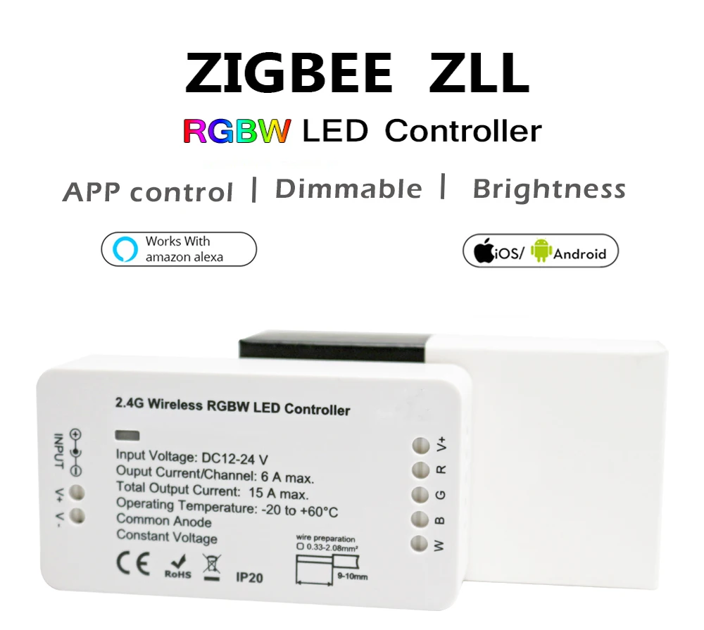 ABS Shell CE RoHS FCC Certified Amazon hot selling DC12-24V 15A ZigBee RGBW controller for LED Strip light - ANKUX.COM