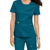 V-neck 3 Pocket Blue Polyester Cotton OEM Medical Scrub Suits
