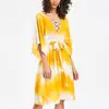 Custom 2019 Ladies Summer Garment Washed Deep V Neck Plus Size Casual Midi Dress in Yellow Color