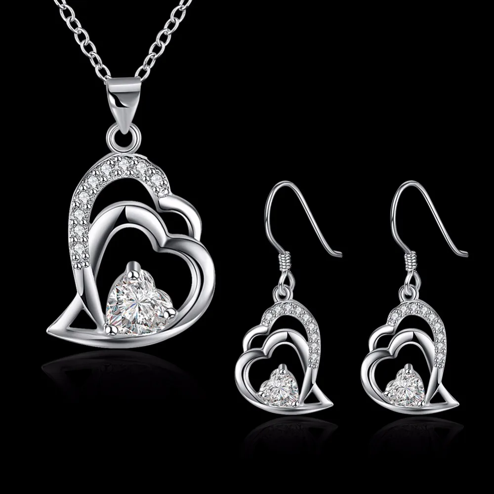 Sparkling Crystal Silver Plated Jewelry Heart Shaped Pendant Necklace And Earring Sets
Sparkling Crystal Silver Plated Jewelry Heart Shaped Pendant Necklace And Earring Sets