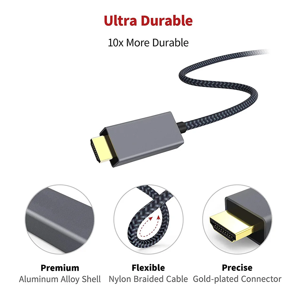 DisplayPort to HDMI Cable 6.6 Feet HDMI to DisplayPort Cable Nylon Braided DP to HDMI Cable for HDTV, Monitor, Projector - ANKUX.COM