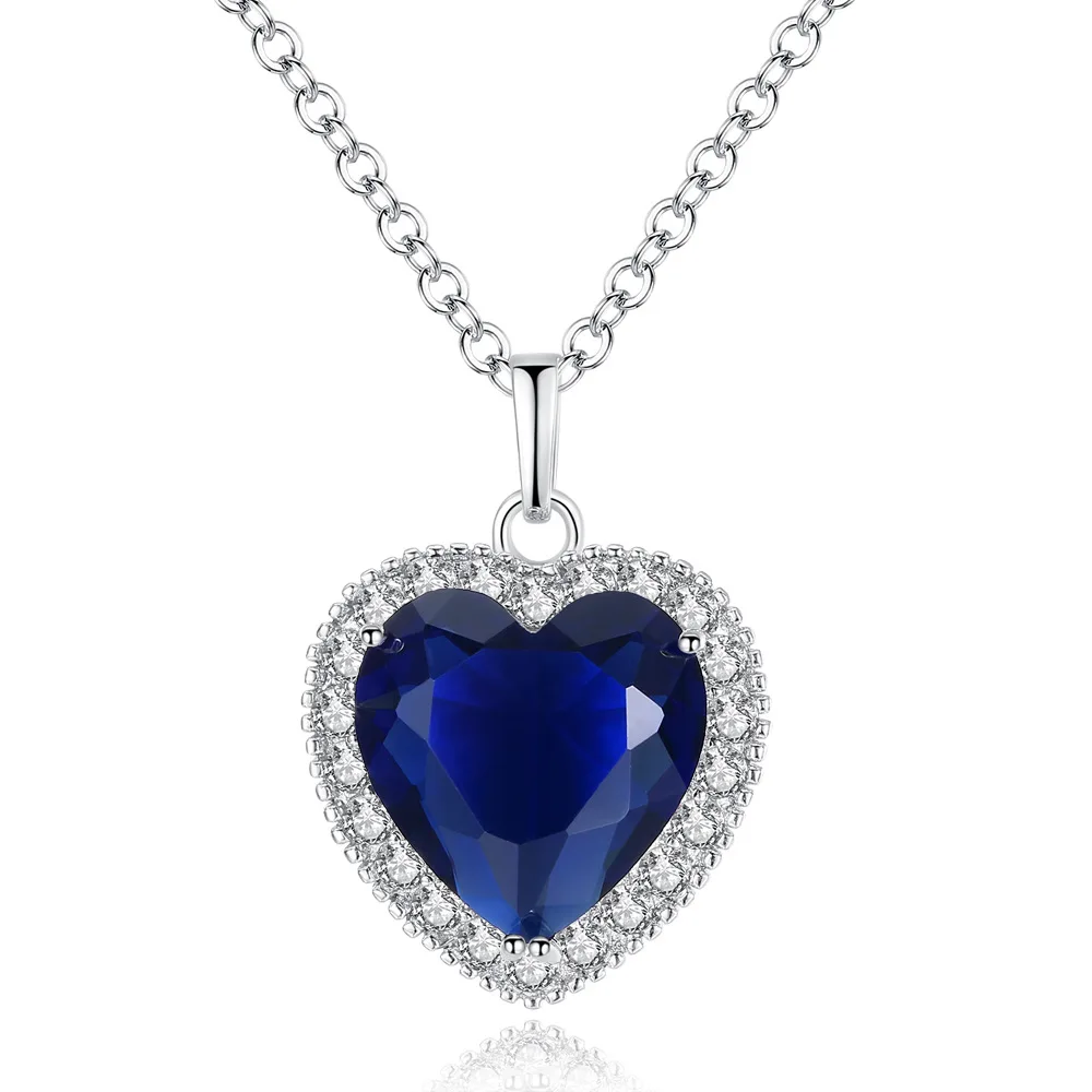 

2018 Sapphire Blue Zircon Ocean Heart Pendant Necklace High-grade Zircon Necklace