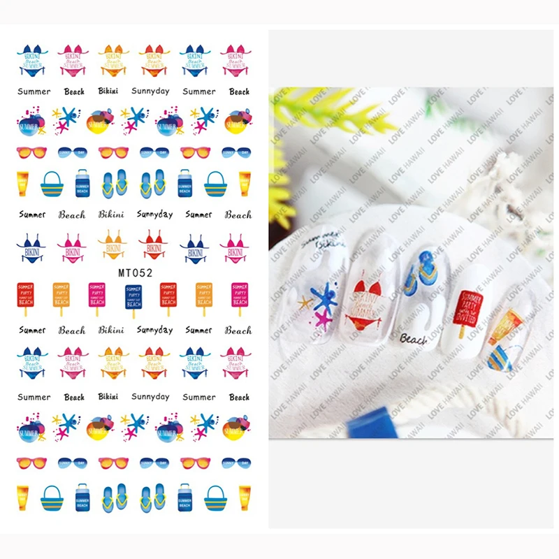 MT 51-60 New Korean japanese 3d back glue adhesive red sea sandbeach sunglass bikini nail sticker for nail art salon and DIY, Colorful
MT 51-60 New Korean japanese 3d back glue adhesive red sea sandbeach sunglass bikini nail sticker for nail art salon and DIY, Colorful