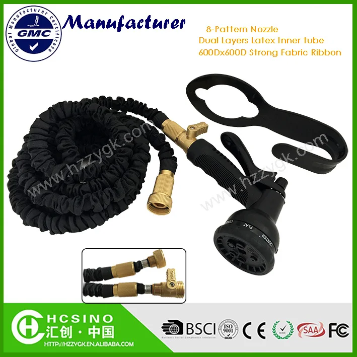 black expandable hose garden watering hose with brass fitting & 8 function nozzle
