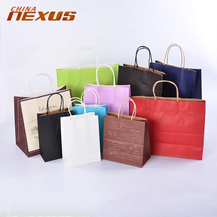 Factory Cheap kraft paper bags with handles with your own logo print custom for coffee tea packaging paper shopping bag