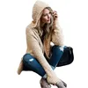 Wholesale Women Clothes Ladies Extra Long Cardigan Black White Fluffy Hooded Open Front Cardigan v85198