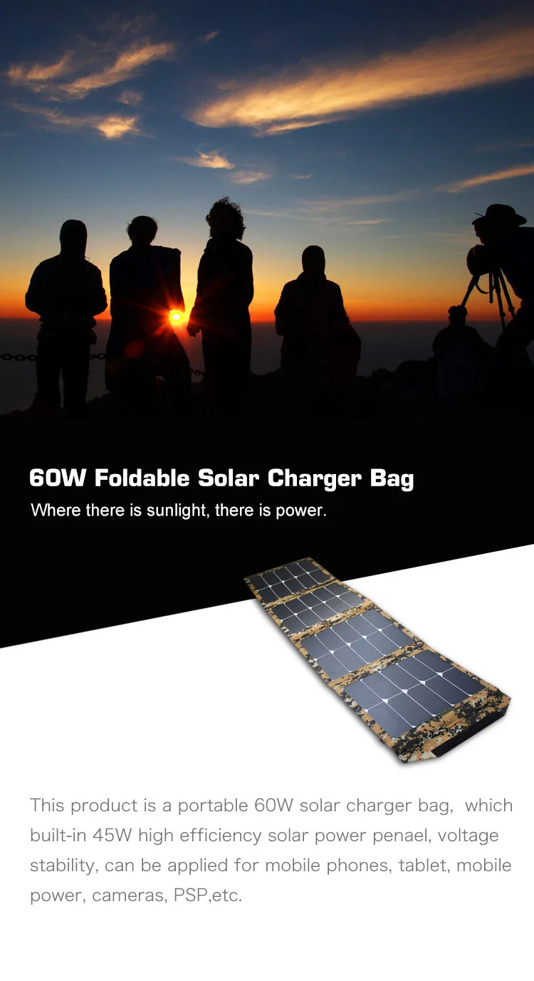 60W 19V Foldable Flexible Solar Panel Charger For Car 12V Battery laptop power bank