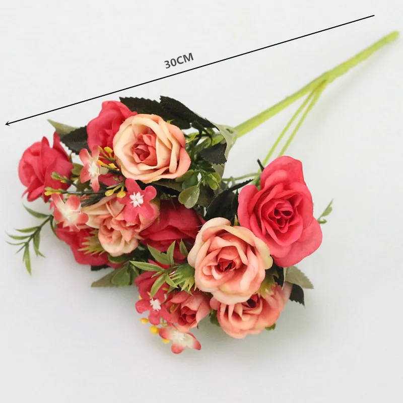 Flone Artificial European Small Rose Simulation Silk Flower Rose Bouquet For Wedding Party Family Living Room Decoration  (14)