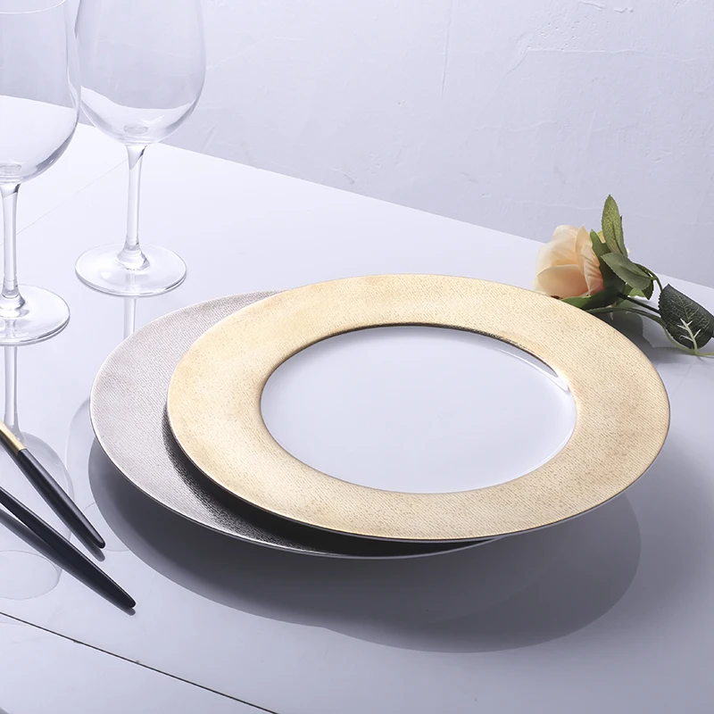 Luxury hotel gold rimmed dinner charger plates gold with customized design