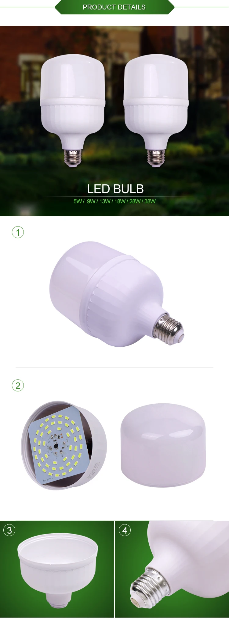 China energy saving warm white light aluminum 38W ckd led bulb parts