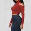 Women's Sexy Off Shoulder Crop Tops Long Sleeves Casual Slim Tees halter crop top
