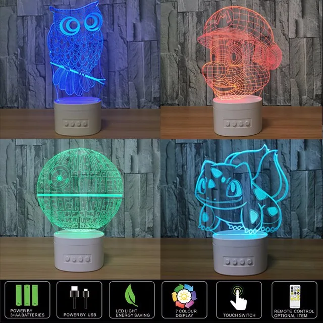 rechargeable 3d led night light color changing remote control