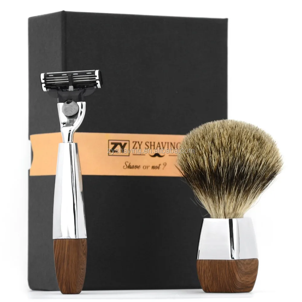 shaving gift set with best badger hair brush and mach 3 safety