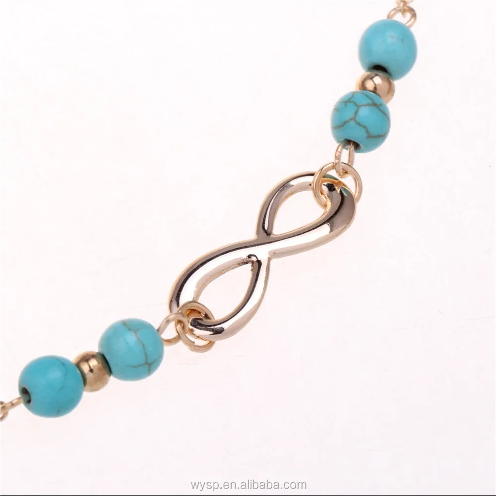 Summer Women Simple Blue Turquoise Infinity Beach Bracelet Anklet