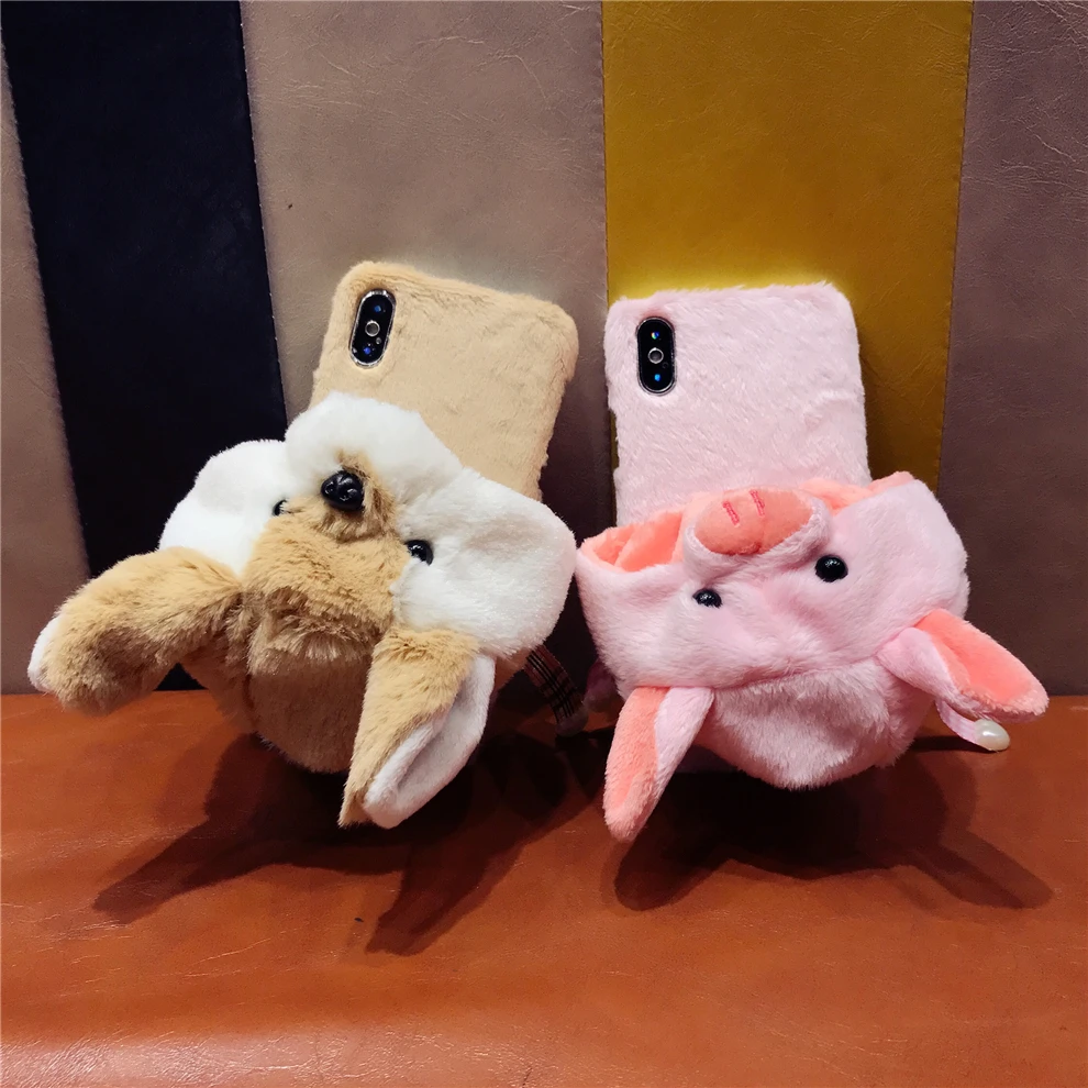 YEMIAO Pig Dog Hat Fur Case For iPhone X 6 6S 7 8 Plus Girl Style Winter Warm Cute Cover For iPhone X 10 6 6S 7 8 Plus Accessory (9)