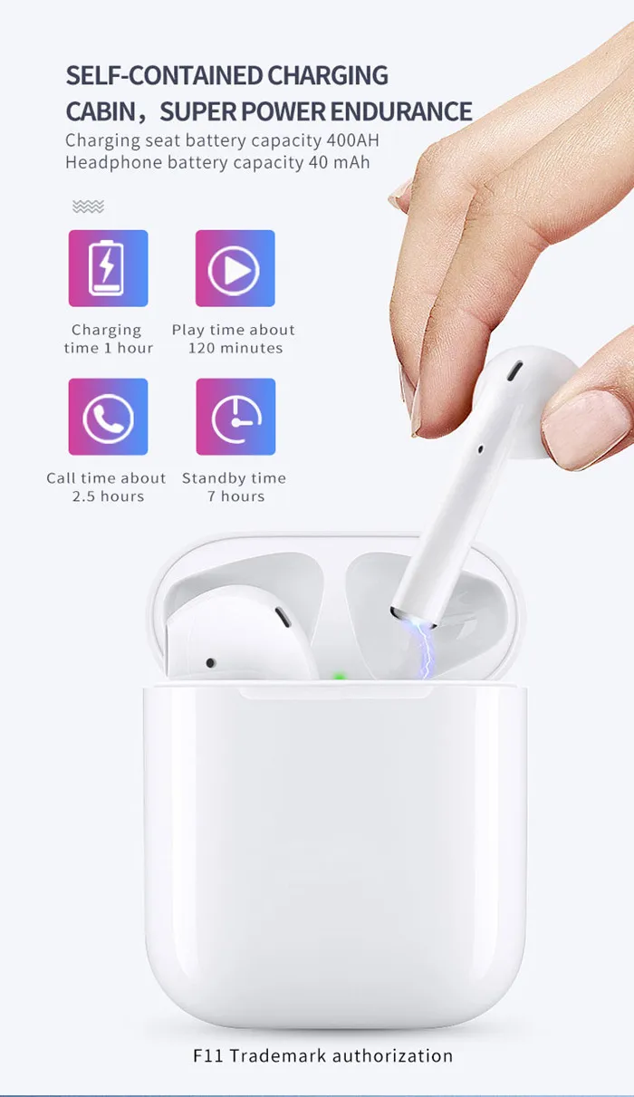F11-T2S touch control auto connection truly wireless twins ear pods with charger case - ANKUX.COM
