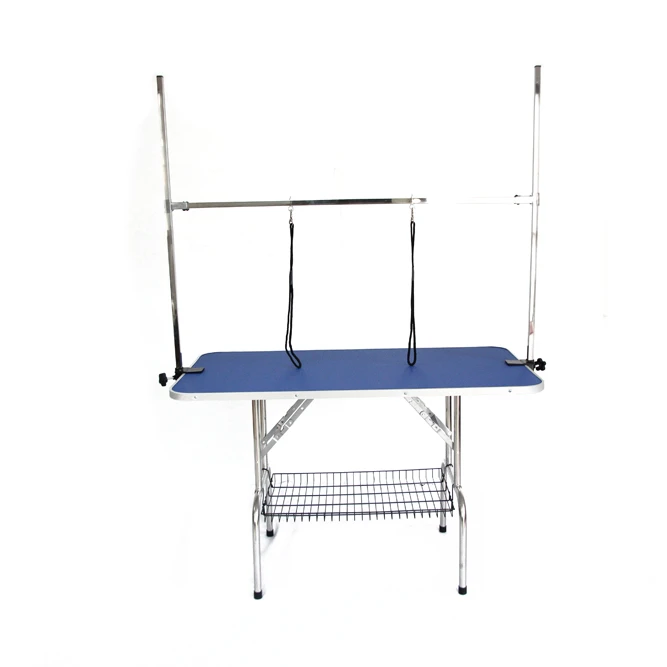 Adjustable dog grooming table with stainless basket with stainless feet and arm, Blue
Adjustable dog grooming table with stainless basket with stainless feet and arm, Blue