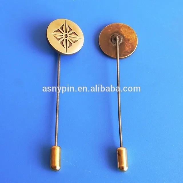 noble unique gold metal long needle stick pin lapel pin for