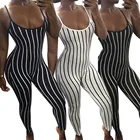 B33556A Women sleeveless stripe print bandage club jumpsuits