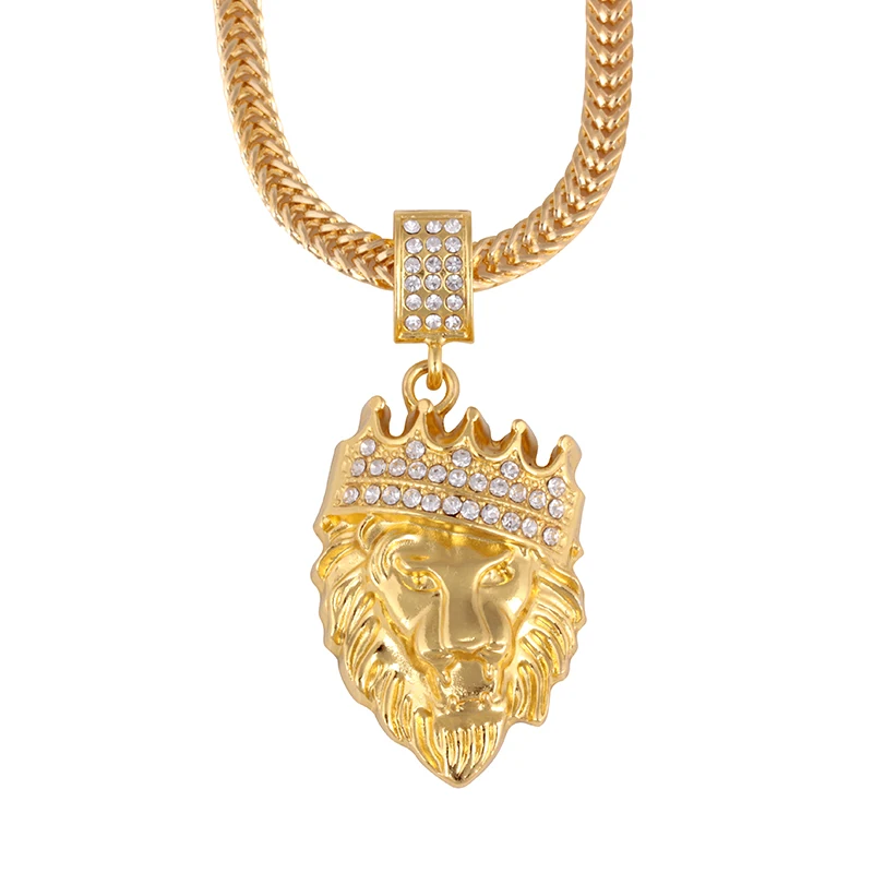 

New European and American diamonds lion heads hiphop necklace men's neutral gold plated hiphop pendant