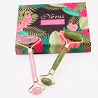 OEM Beauty Skin Care Facial Massage Natural Stone Green Pink Rose Quartz Jade Roller Set With Guasha