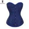 Wholesale Top Quality Royal Blue Jacquard Floral Overbust Plastic Bones Women Corset Tops With Panty