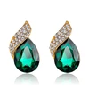 Stylish Korean Design Gold Finish Pave Crystal Rhinestone Big Teardrop Glass Stone Stud Earrings for Women