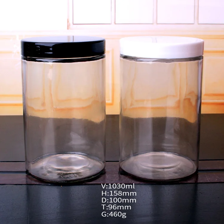 1000ml round airtight glass rice bean cereal canning food storage jars with plastic lid