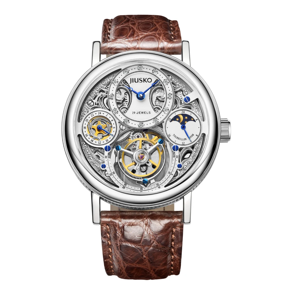 Jiusko High quality luxury automatic movement stainless steel band tourbillion watch
Jiusko High quality luxury automatic movement stainless steel band tourbillion watch