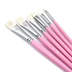 Custom White Taklon Flat Head Pink Lacquered Handle Acrylic Artist Paint Brush