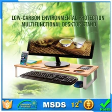 Wood Monitor Bamboo Stand Riser with Storage Organizer