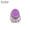 Dark Pink quartz Drusy Rings natural Oval Druzy Stone Gold plating Jewelry Fashion Ring
