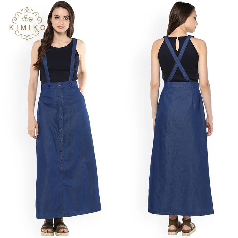 denim pinafore maxi dress