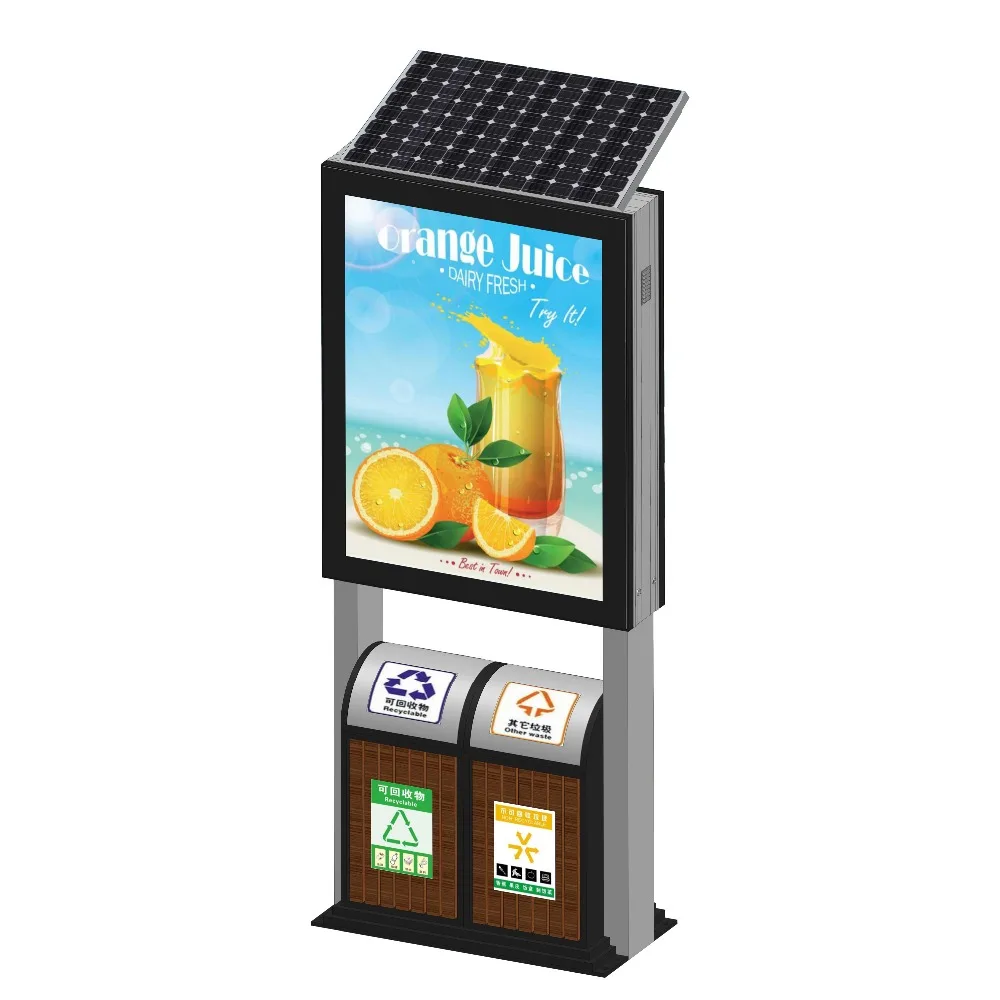 Excellent quality outdoor solar panel advertising light box with trash bins
