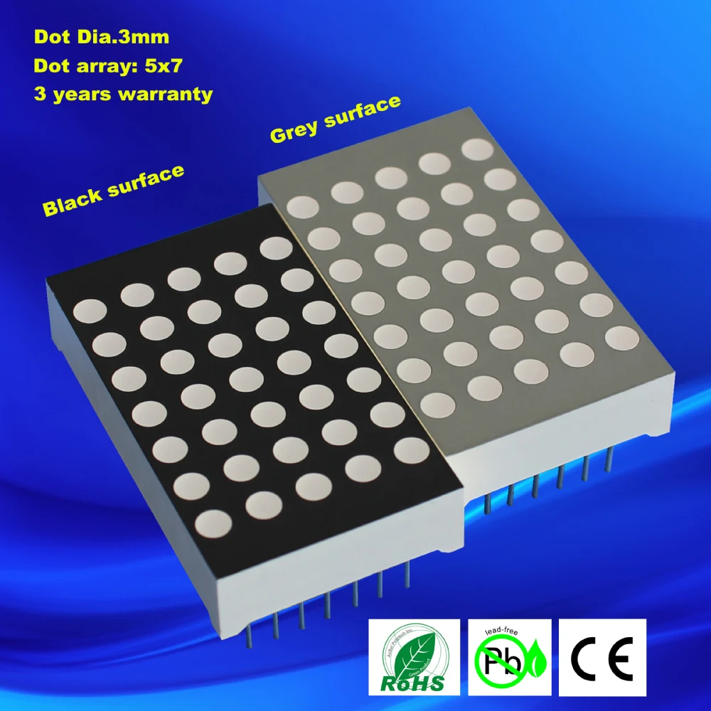 cc/ca 1.9mm 7x5 dot matrix led display, 3mm 5x7 white dot matrix