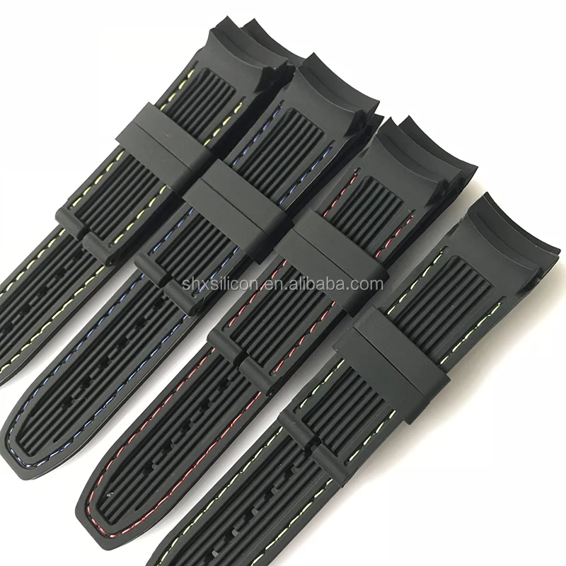 24mm luxury curved end men silicone rubber wrist watch band