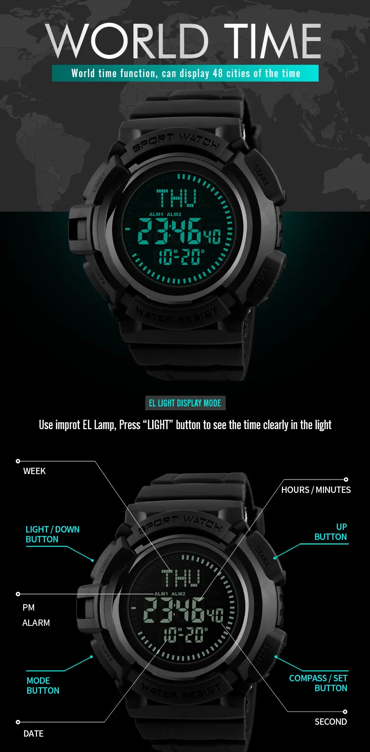 Skemi New Concept 5tam Waterproof Compass Watch Digital In Wristwatch For Men