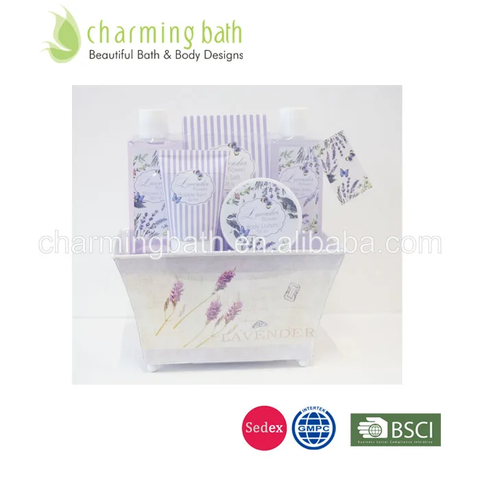 wholesale natural lavender bubble bath gift set in tin basket