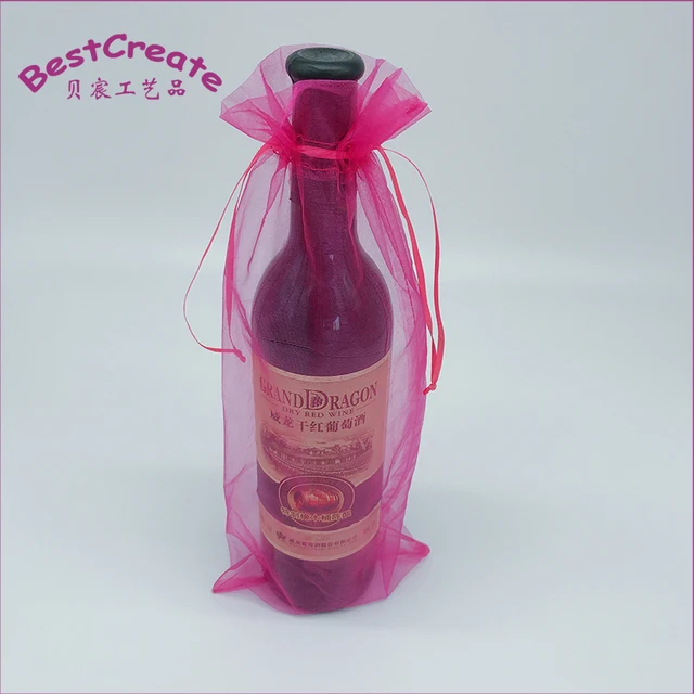 personalized 15x35cm cheap organza christmas wine gift bags