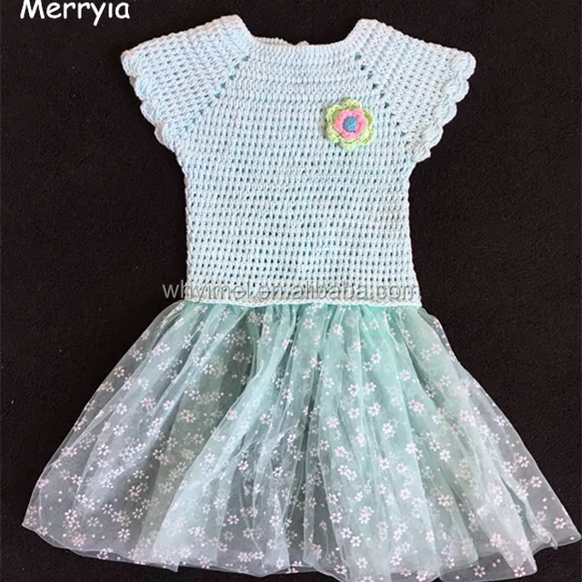 merryia summer blue hand work sweater baby girls tutu dress hand